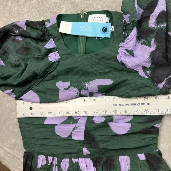 Tanya Taylor Angele Dress Womens S Green Floral Silk Flutter Sleeve Mini Spring - Picture 5 of 11